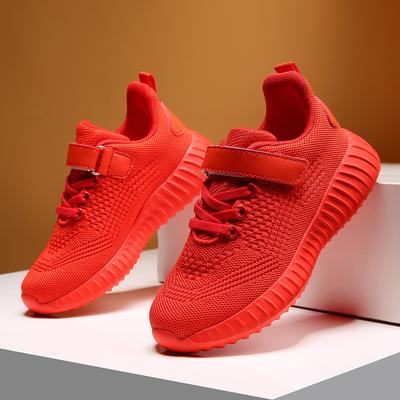 Детская обувь Четыре сезона Летающее плетение Детские дышащие кроссовки из двойной сетки для мальчиков среднего и старшего возраста Обувь на мягкой подошве