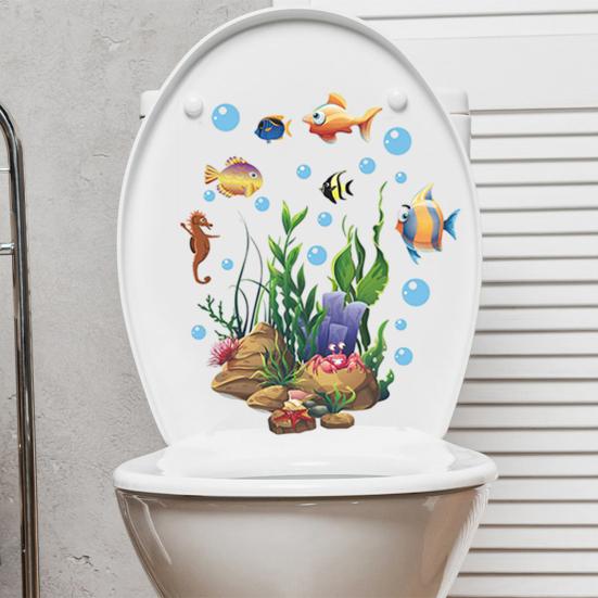 Наклейки на крышку унитаза Самоклеящиеся наклейки из ПВХ Виниловые художественные украшения Креативные подводные животные и растения Наклейки на стену Съемная керамика для ванной комнаты