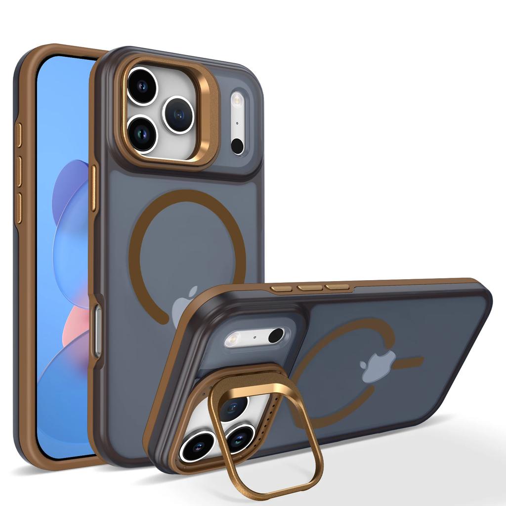 Luxury Matte Clear With Holder Shockproof Magnetic Phone Case for 17 16 15 14 Plus 13 12 Pro Max 17Air 16e Cover