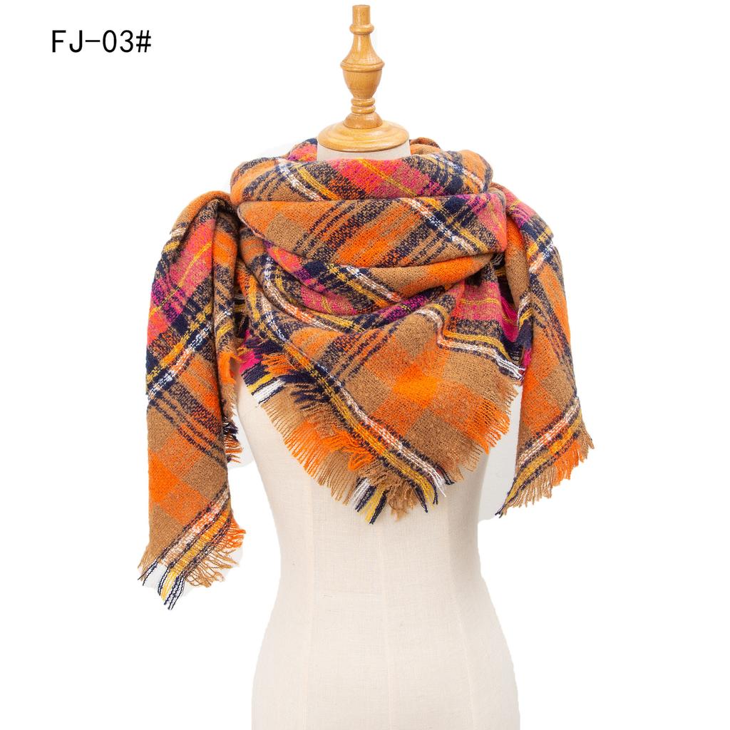 Autumn and Winter New Thickened Warm Circled Yarn Prickly Wool Plaid Square Scarf Scarf Female