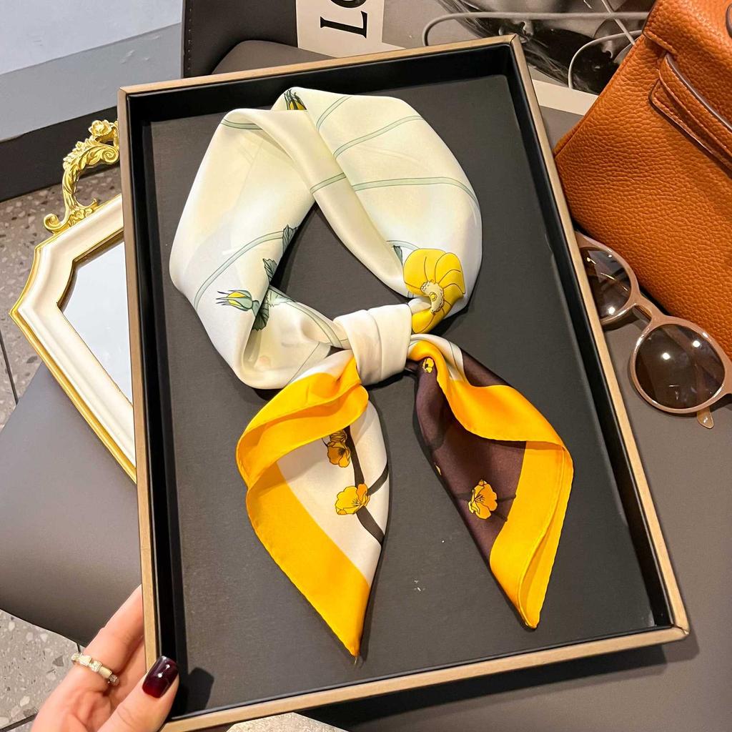 Small Silk Scarf Women'S Versatile High-End Decorative Square Scarf Professional Small Scarf Simulation Silk Korean Version Streamer Bag