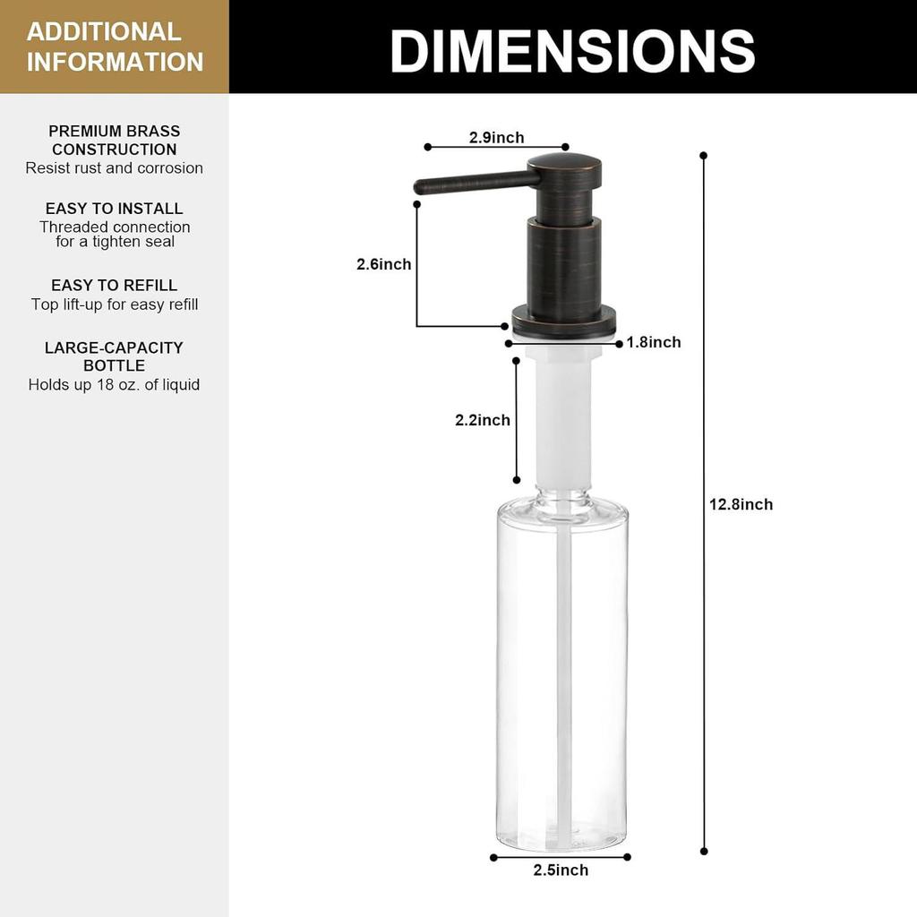 Copper Countertop Soap Dispenser for Kitchen and Dishwashing Sinks