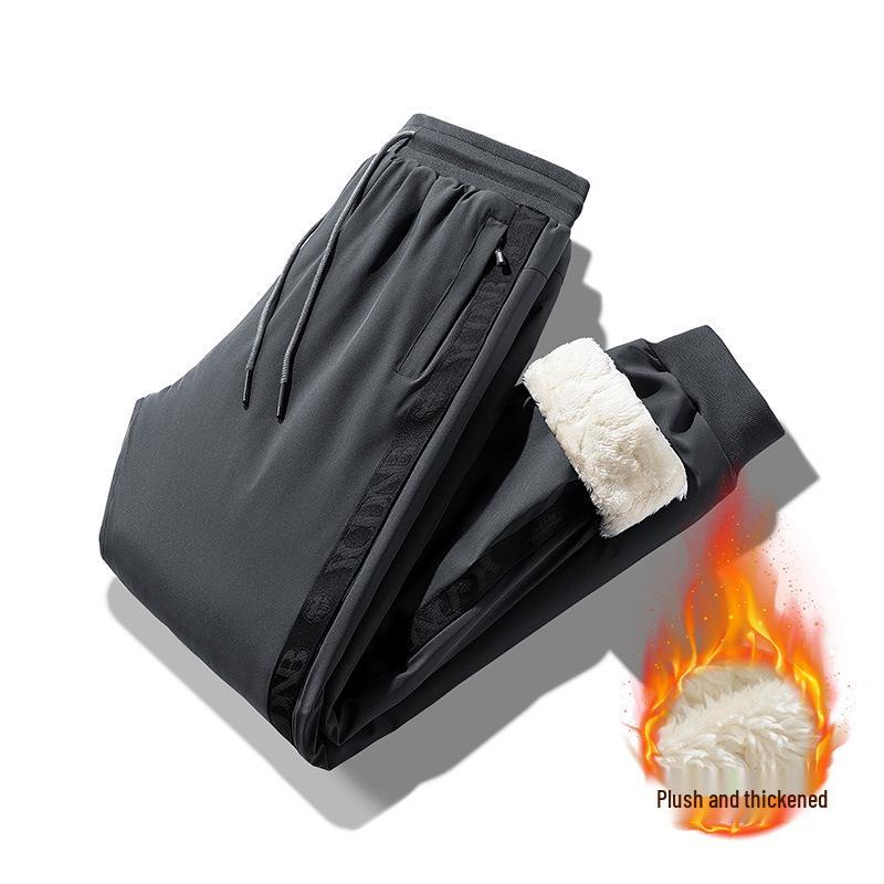 Men's Winter Waterproof Thickened Padded Pants - Straight Leg, Lambswool Lined, Plus Size, Casual Outerwear