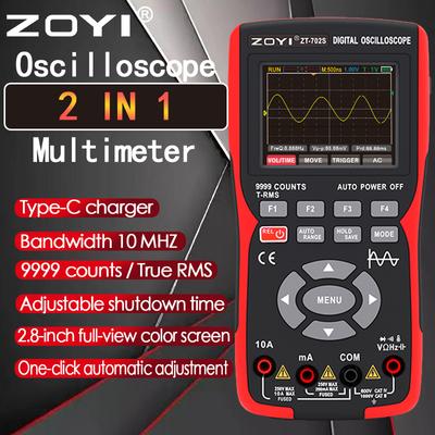 ZOYI ZT-702S 2 в 1 цифровой осциллограф-мультиметр 48MSa/s частота дискретизации 10Mhz полоса пропускания 9999 отсчетов True RMS универсальный измеритель