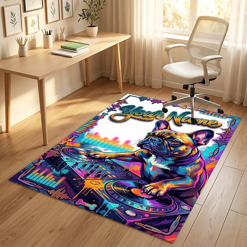 Dog Theme Crystal Velvet Rug Personalized Custom Name Text Soft Floor Mat Home Decor