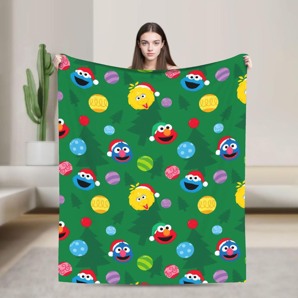 Christmas Present Pattern Blanket S-Sesames Streets Warm Soft Plush Throw Blanket For Couch Sofa Bed Flannel Bedspread Bed Cover