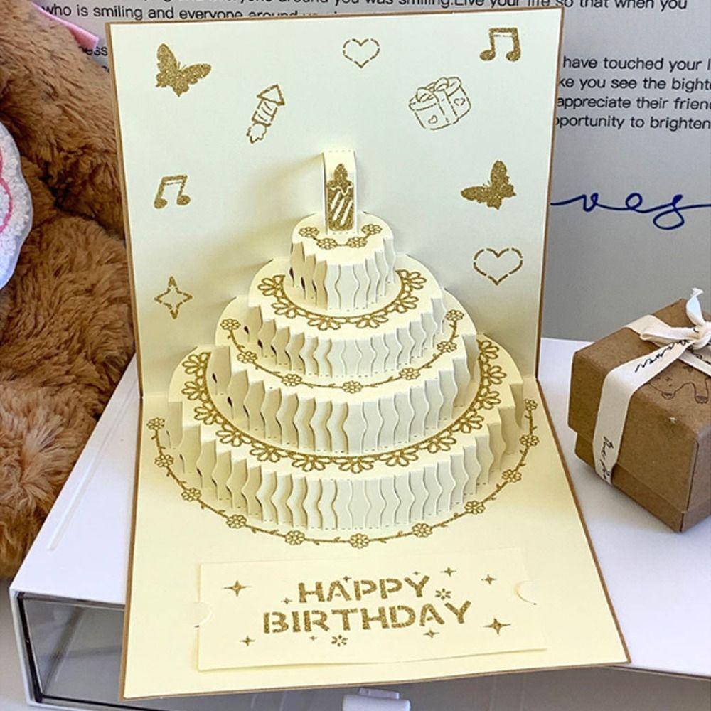 Handmade 3D Birthday Card with Envelope Birthday Cake Card Gift Card  Anniversary Celebration
