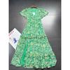 Foreign Trade Order Baebely Cuizhu Flower Pink Green Series Deep V-neck French Style Waist Hugging Large Dress Chiffon