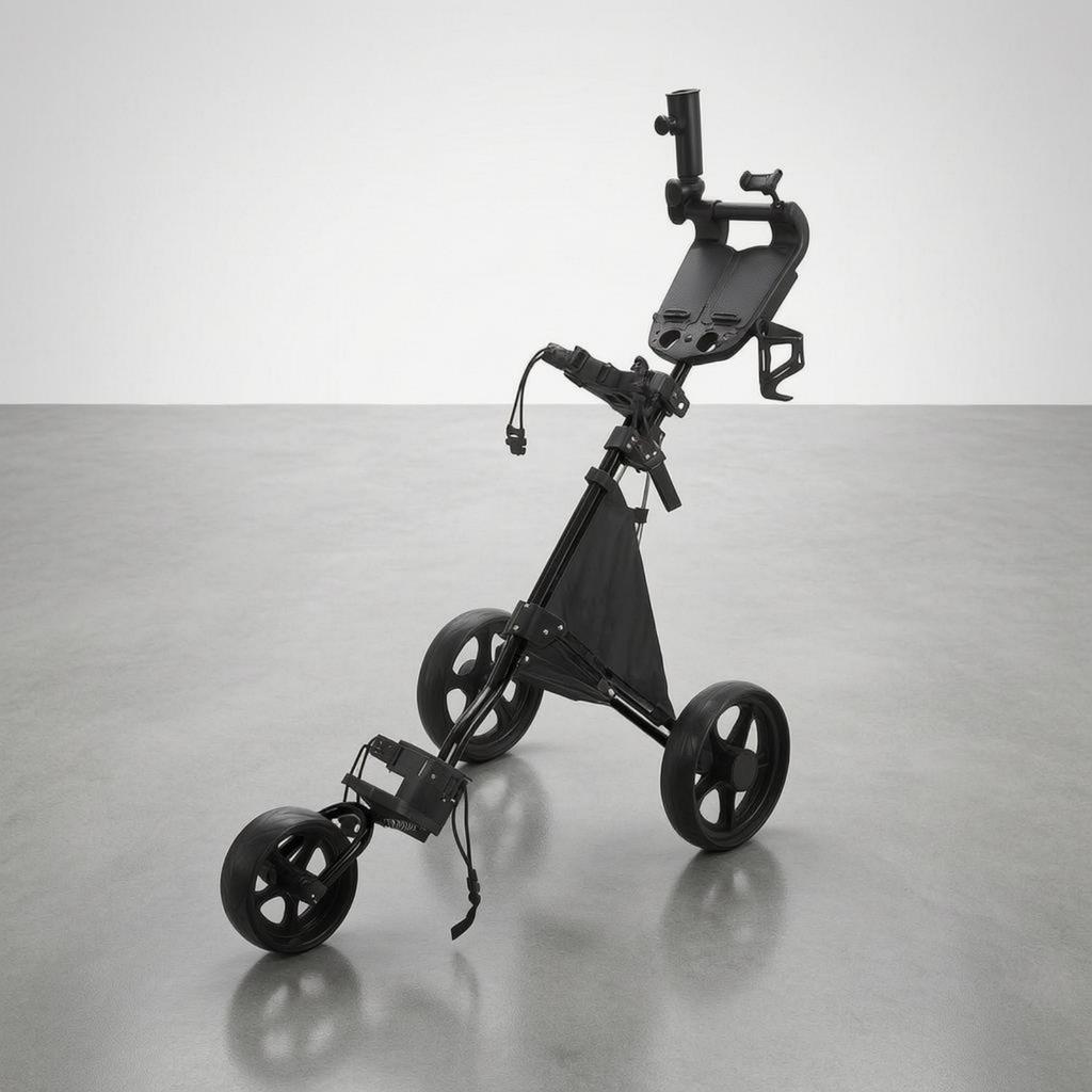Three-Wheel Golf Push Trolley Water Bottle Holder 3-Wheel Golf Push Trolley Sports Gear Spoked Wheels Easy Fold