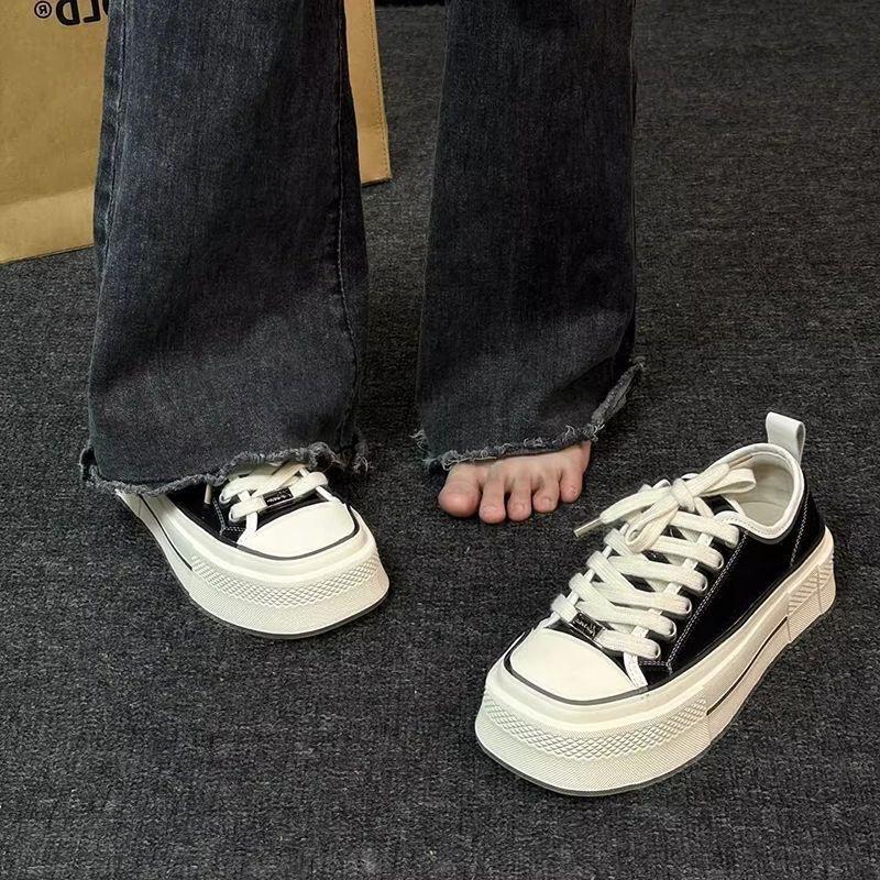 Повседневные туфли на плоской подошве из парусины 2024 года, высококачественная женская обувь на весну и осень, круглая ретро-туфля с квадратным носком, повседневная спортивная обувь, тренд