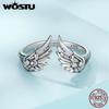 WOSTU Real 925 Sterling Silver Hip Hop Vintage Couples Creative Wings Open Rings For Women Punk Ring Party Jewelry Birthday Gift