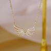 14k настоящее золото изысканная простота крылья ангела ожерелье шарм короткий дизайн ключица циркон женщины Kolye подарок на день рождения кулон