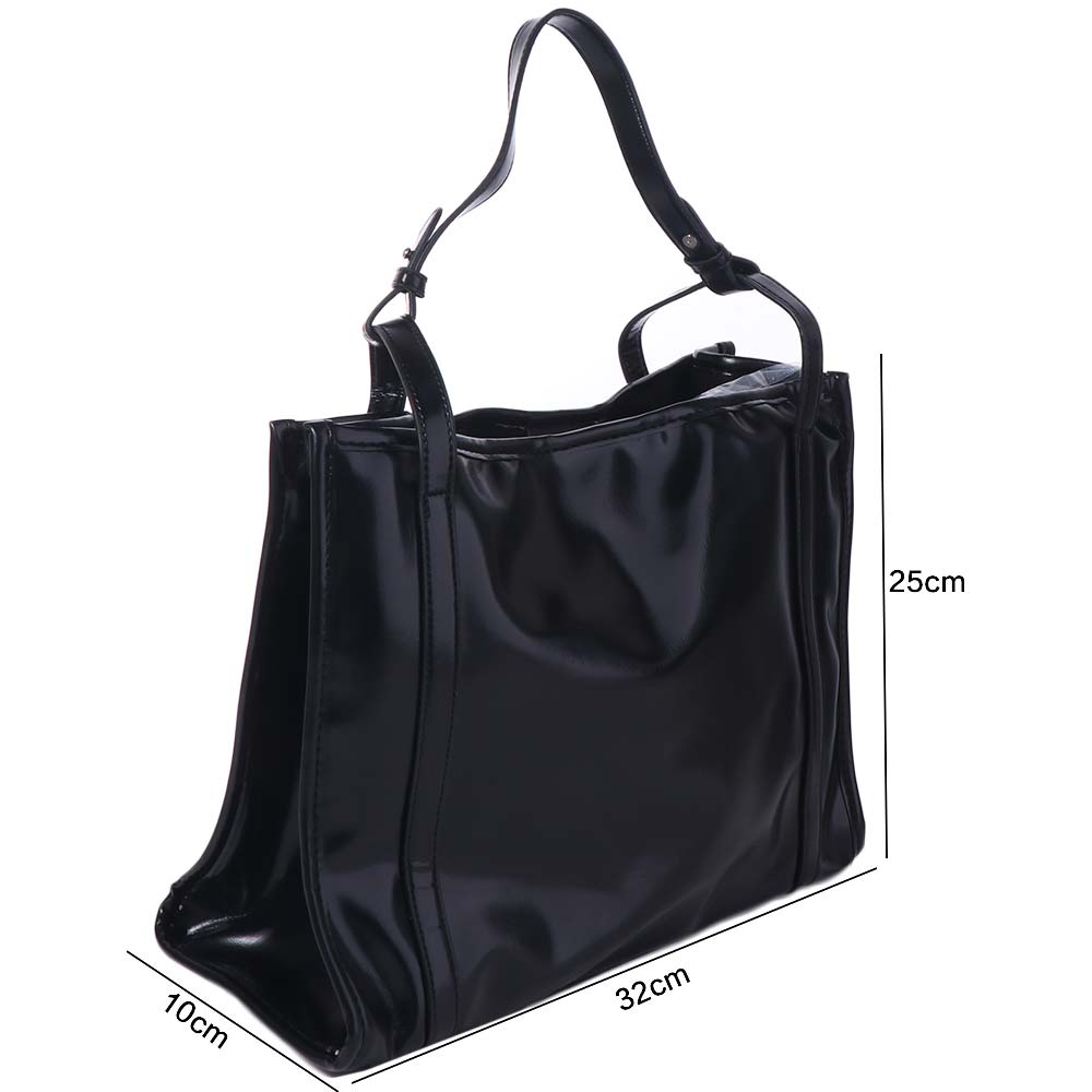 College Student PU Leather Shoulder Bag Underarm Bag Large Handbag Black Tote Bag  Girls Gift