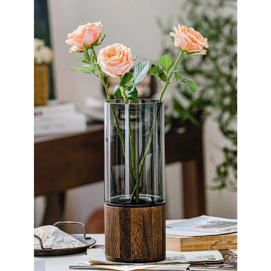Украшение вазы на деревянной основе Простые и креативные стеклянные цветы, выращенные в воде, цветочная композиция для гостиной, обеденного стола
