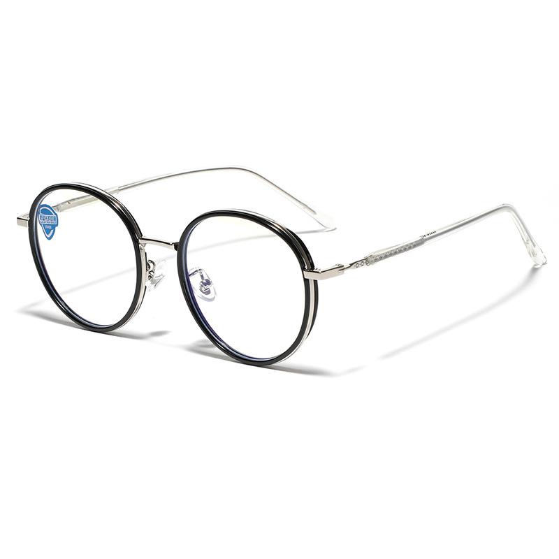 Glasses Round Semi-Metal Ring Glasses Women'S Tr90 Plain Mirrors Trend Flat Mirrors Men