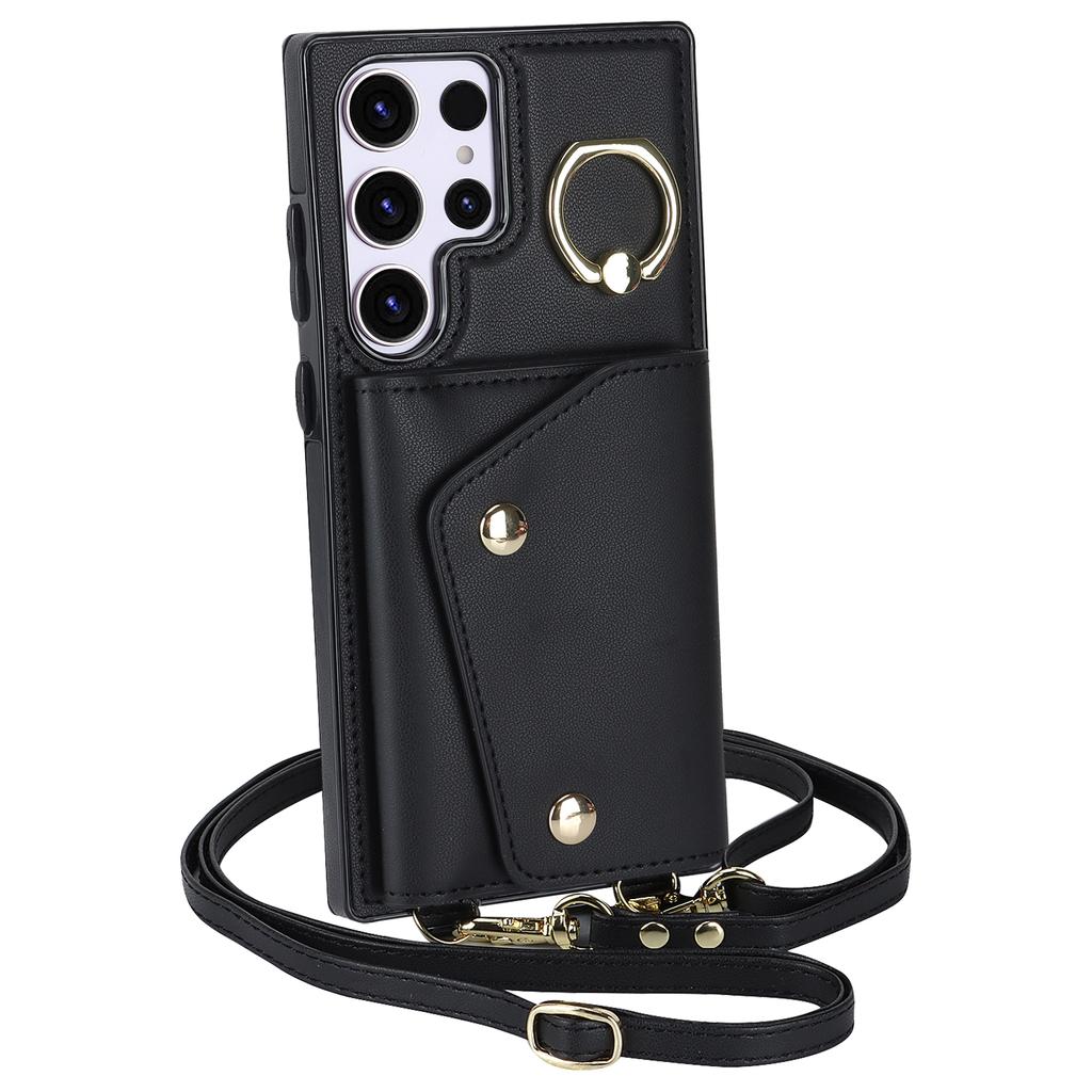 Кожаный чехол-кошелек через плечо с держателем для колец для Samsung Galaxy S23 Ultra S22 Plus S21 FE A14 A54 A53/iphone 14 13 12 11 Pro Max, чехол для шнурка с солью