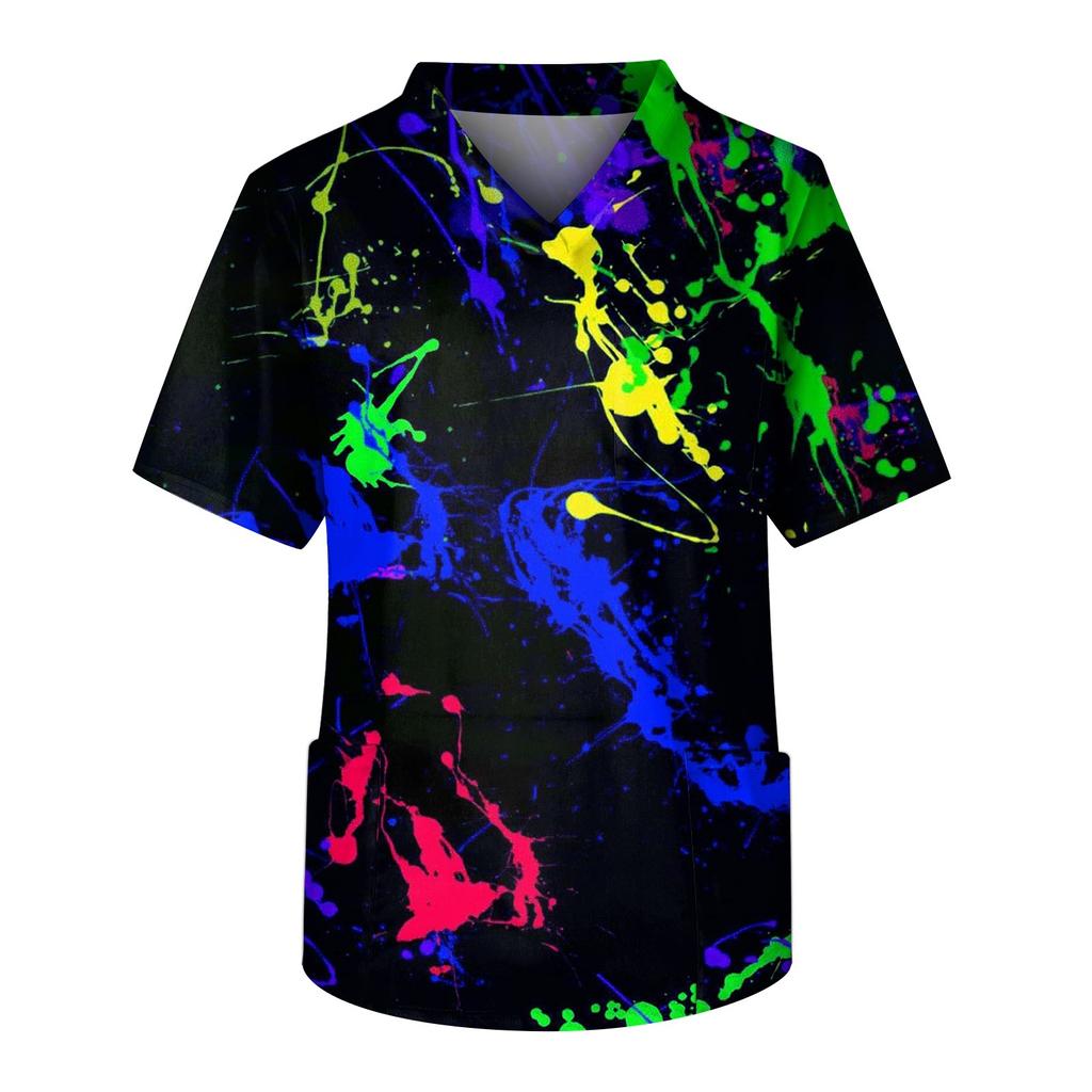 Мужская рабочая блузка с короткими рукавами и v-образным вырезом с принтом, топ с нагрудным карманом