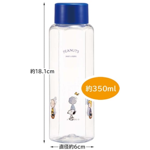 Skater Пластиковая бутылка для воды с шестигранным корпусом, удобно держать в руке, 350 мл, дизайн «выдув-выдув», для взрослых и детей, для питья непосредственно из горлышка, прозрачная, с дизайном Snoopy, легкая