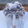 Wedding Bouquet for Bride Satin Artificial Flower Bridal Bouquet with Rhinestones Faux Pearls Bridesmaid Flower Bunch with Handle