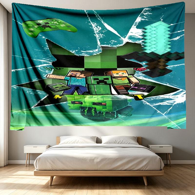 Minecraft Print Tapestry - Portable Wall Decor Cloth, for Home, Dorm, Travel, Bedroom, Living Room - Ideal Birthday Housewarming Gift