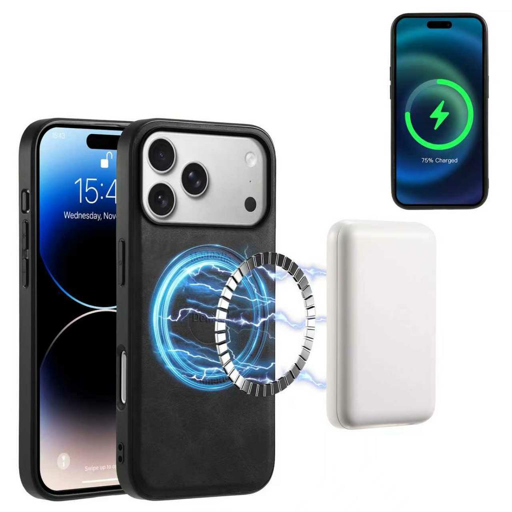 DENIOR D14 For iPhone 17 Pro Magnetic Case with Detachable Card Holder Kickstand PU+TPU+PC Phone Cover