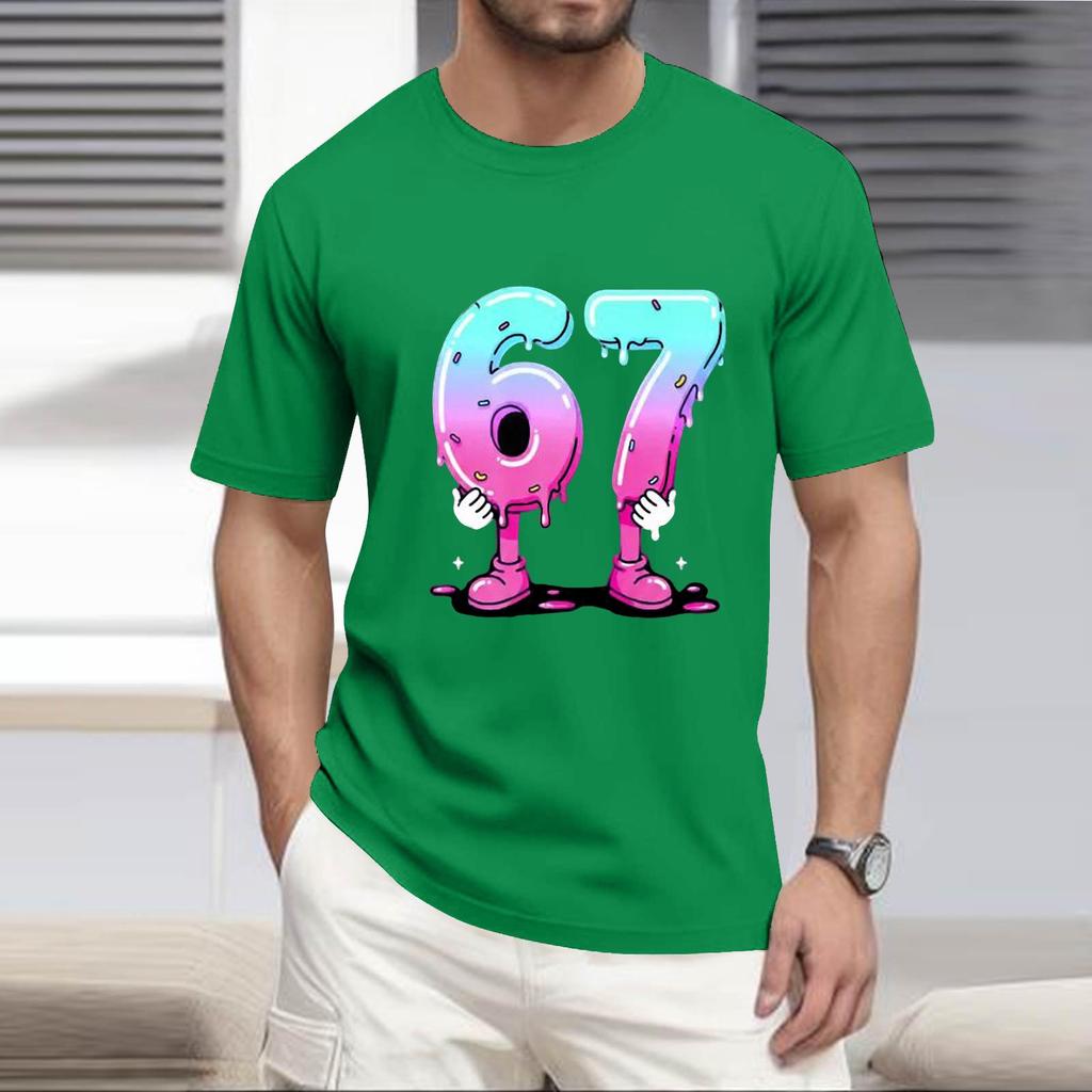 Мужская популярная футболка с принтом, круглым вырезом и коротким рукавом