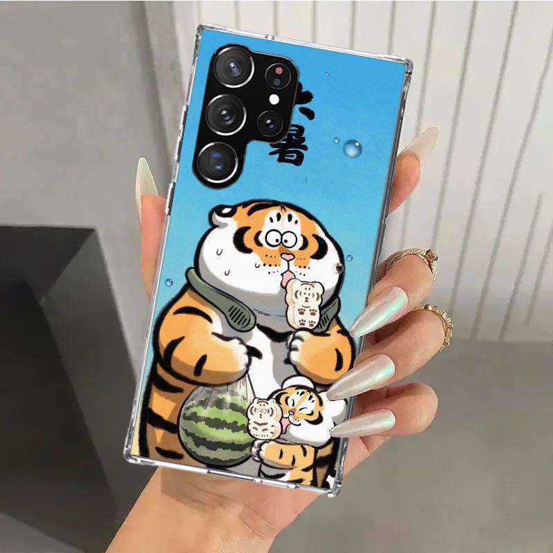 Мультяшный толстый тигр Чехол для телефона для Samsung Galaxy S25 S24 S23 Ultra S22 S21 Plus S20 FE S10 + S10E S25U Мягкий напечатанный чехол S24 S23 S