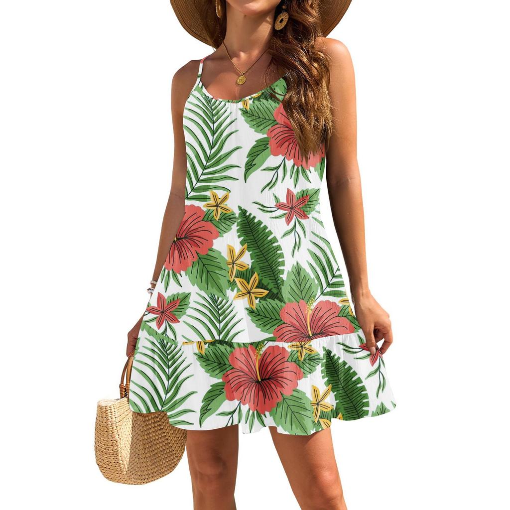 Женское платье без рукавов, свободное, повседневное, темпераментное, гавайское, цветочное, пляжное платье