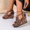 Wedge Heel Large Size Women's Sandals Leopard Print Summer 2025 New European and American Fashion Platform High-heeled Sandals