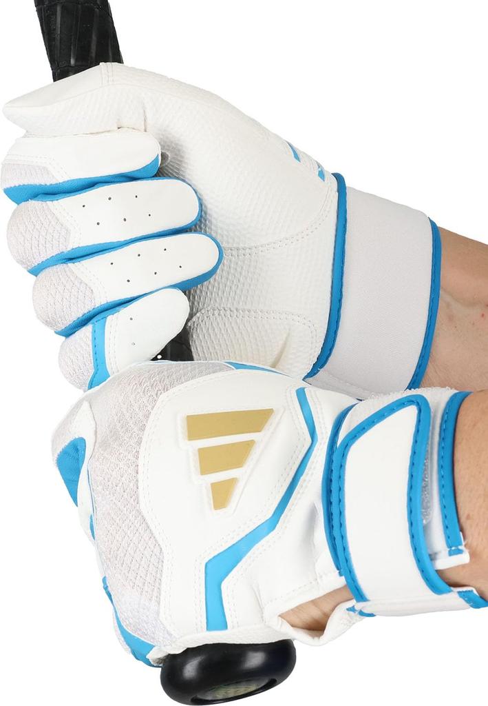 adidas Baseball Batting Size Blue LBG404 Gloves, 41, Basic, White/Sky (1122), Large,