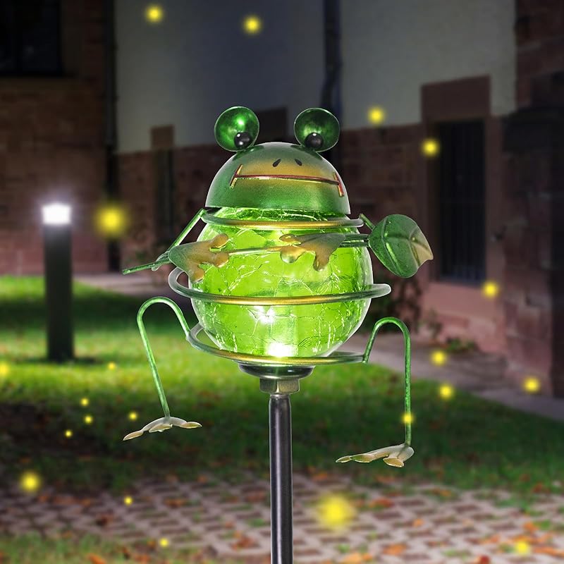 Solar Lights Outdoor - Garden Decorative Moon Solar Lights with Fairy Outdoor Metal Crackle Glass Globe Stake Garden Decor for Pathway, Lawn,Yard
