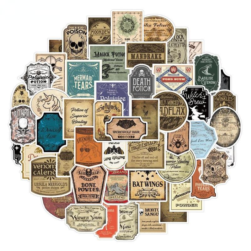 50Pcs Cartoon Potion Label Graffiti Stickers DIY Toy Fridge Guitar Laptop Motorcycle Skateboard Decals Graffiti Sticker