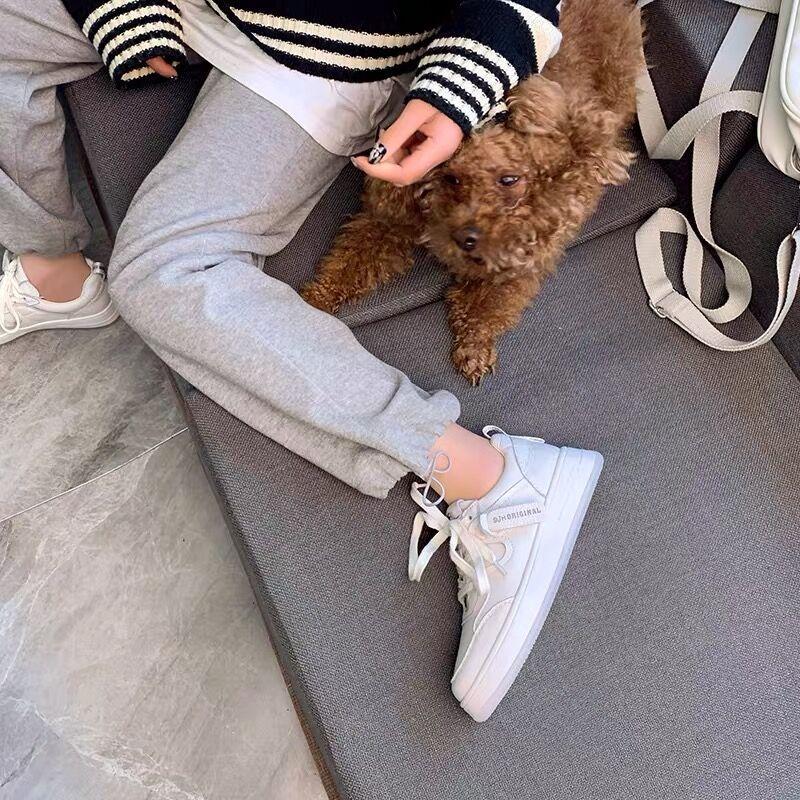 Leather White Shoes Women's Autumn New All-Match Slim-Fit Women's Casual Platform Sports Board Shoes
