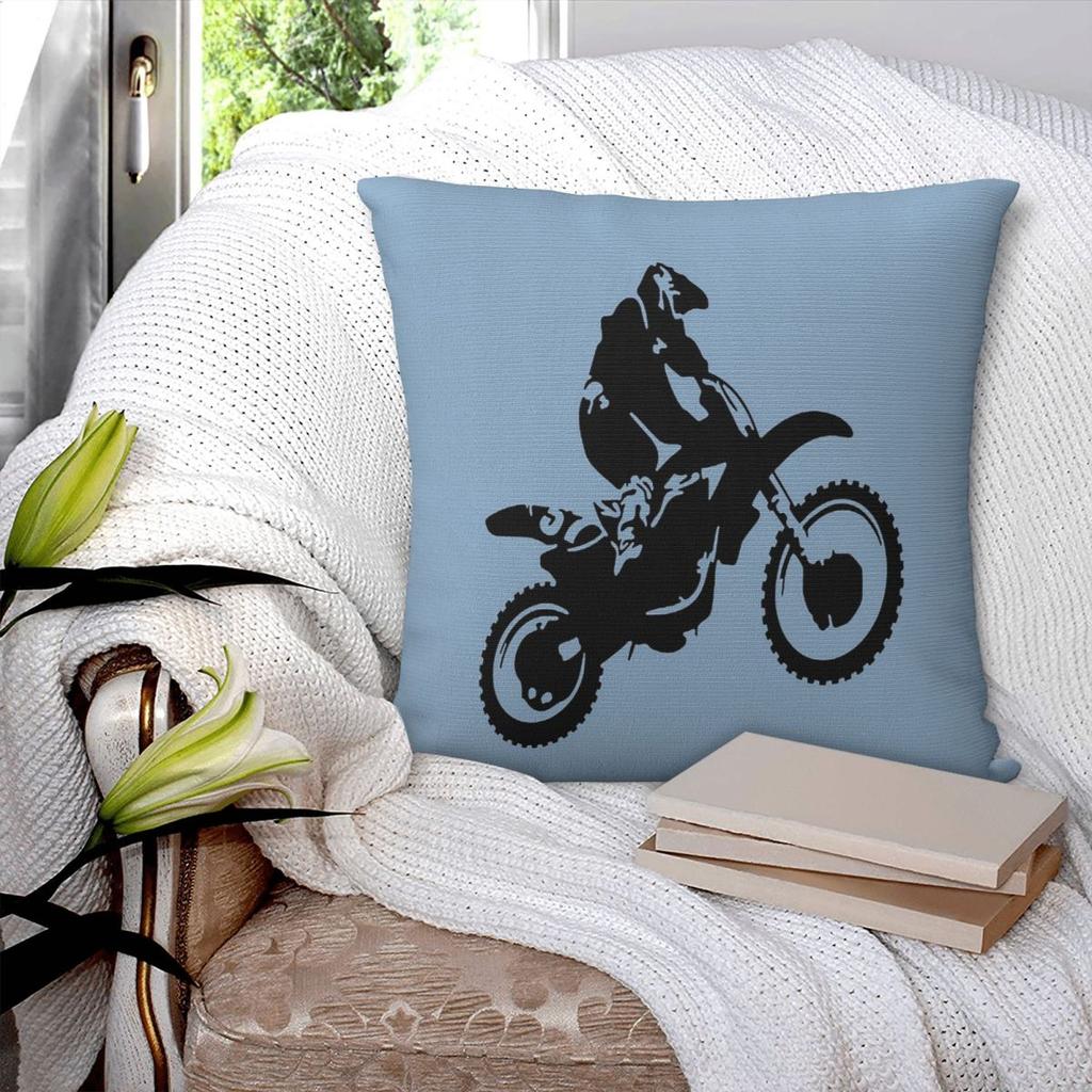 Moto X Dirt Bike Monotone Vector Art Square Pillowcase Pillow Cover Polyester Cushion Decor Comfort Throw Pillow for Home Car