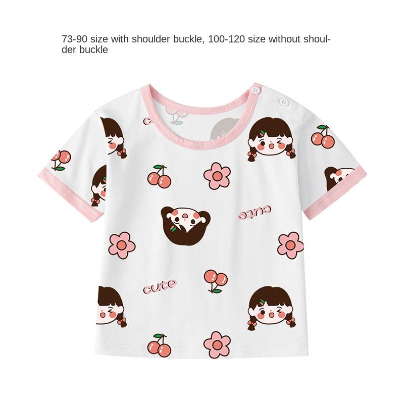 Футболка из чистого хлопка с короткими рукавами для маленьких девочек. Летний тонкий топ с половиной рукавов для маленьких и средних детей 0–5 лет. Летняя одежда.