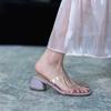 Slippers for Women Wearing Thick Heels and Transparent Sandals for Summer Outings Fashionable Heel Flip Flops