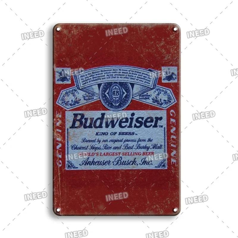 Жестяная табличка Оригинальное ПИВО Budweiser Металлические знаки Забавные металлические постеры Ретро настенная табличка Ретро винтажная тарелка Для настенного декора бара клуба