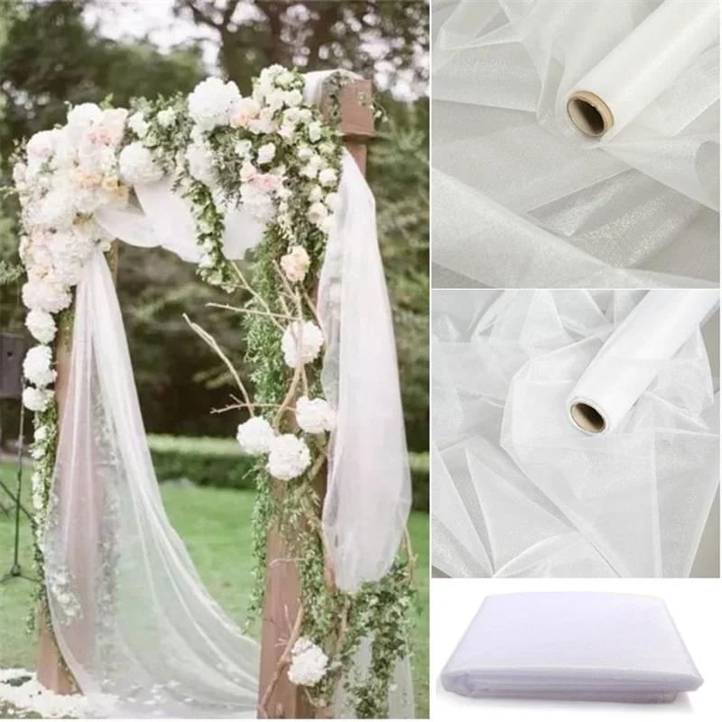 New 5/10m Tulle Wedding Organza Roll Sheer Crystal Organza Fabric for Wedding Decoration Mariage Yarn Birthday Event Party Suppl
