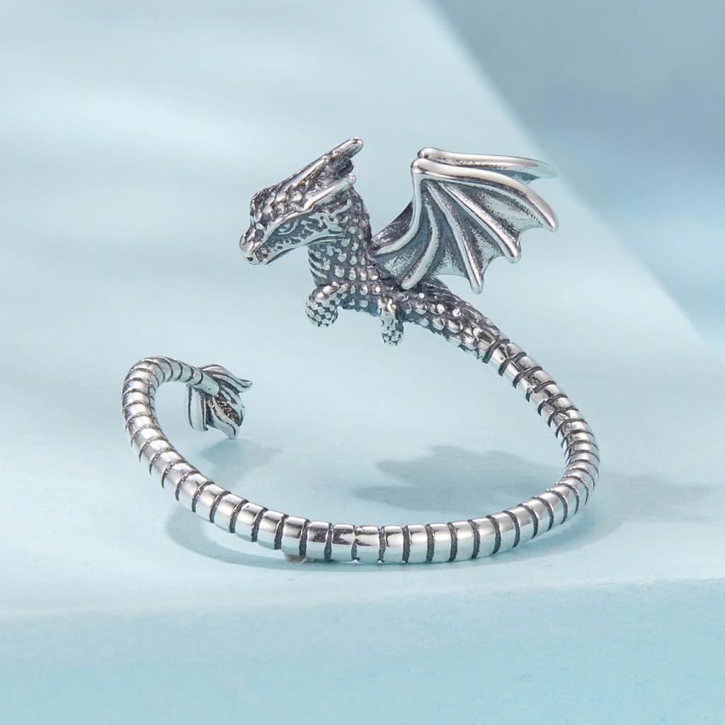 Silver adjustable flying dragon ring 925 silver