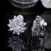 WWJ Sparkly Zircon Flower Ear Clips for Women Mini Wedding Party Bridal Silvery Jewelry