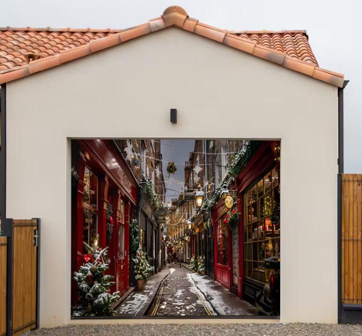 Christmas Urban Street Garage Door Cover Door Banner Party Holiday Background