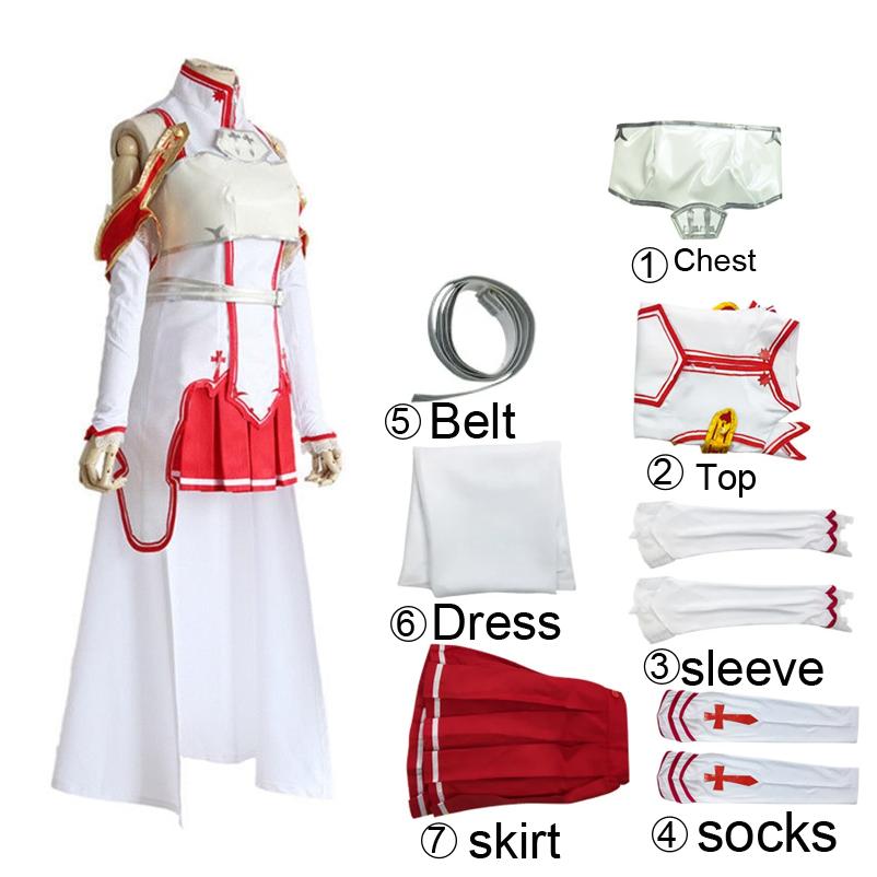 Sword Art Online женские костюмы Асуна для косплея, боевой топ, платье на груди с рукавами, юбка, пояс, парик, одежда