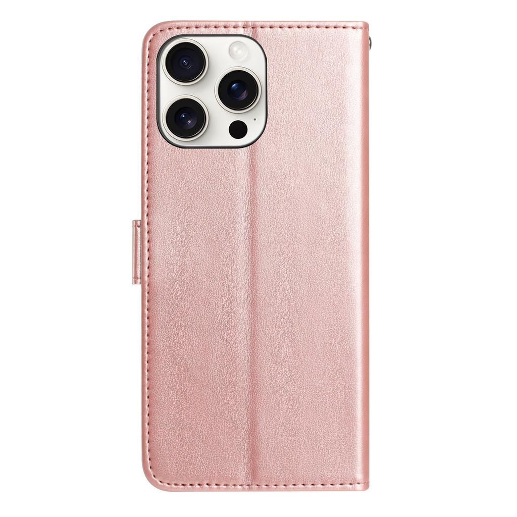 For iPhone 16 Pro Max Wallet Case Rose Pattern Imprinted Leather Flip Stand Phone Cover