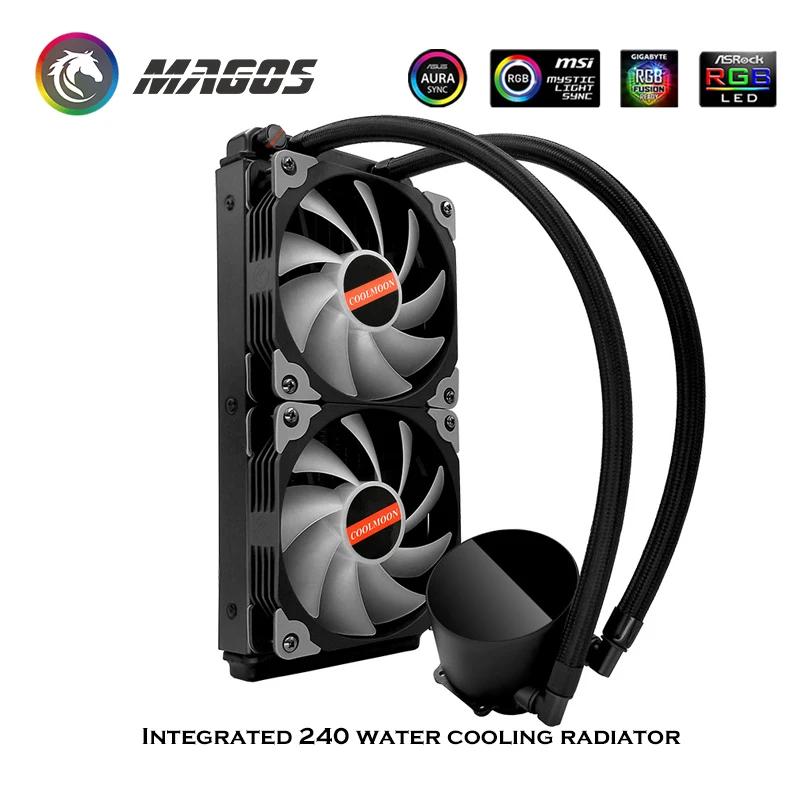CoolMoon 240 AIO Комплект жидкостного охлаждения процессора ARGB, PWM 4Pin Умное управление + 5V ARGB Синхронизация с материнской платой, Для i9 LGA 115X 20XX, AM3 AM4