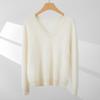 Women's Cashmere V-Neck Pullover, Loose Brushed Knit, Autumn/Winter 2025, All-Color Base Layer Sweater