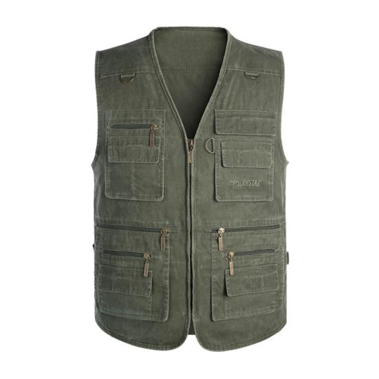 Men Waistcoat Solid Color V Neck Sleeveless Multi Pockets Outdoor Vest Fishing Coat