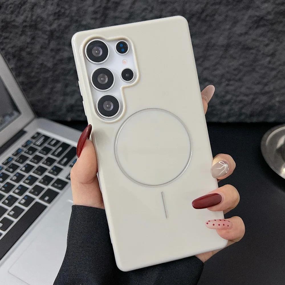 Magnetic Silicone Phone Case for Samsung Galaxy S25 Ultra S24 Plus S23 S22 S21 S20 FE Soft Shell Protective Shockproof Cover