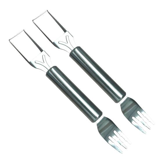 Stainless Steel Watermelon Cutter Dual Head Slicer Serving Fork Dishwasher Safe Fruit Cubing Tool for Picnics BBQ