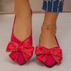 Мода 2025 Лето Новые Женские Туфли-Балетки с Бантом, Мягкая Подошва, Острый Носок, Слипоны для Женщин, Повседневная Обувь Большого Размера для Улицы