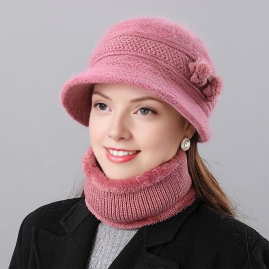 2Pcs/Set Women Winter Hat Scarf Set Elastic Soft Warm Solid Color Design Imitation Rabbit Fur Basin Hat Scarf Set